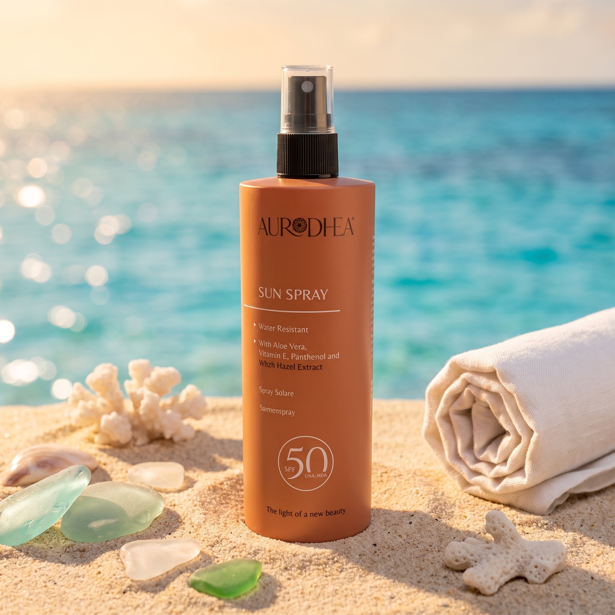 Aurodhea - SPRAY SOLARE SPF 50 - 150 ML Arricchito con Amamelide, Aloe Vera, Pantenolo e Vitamina E