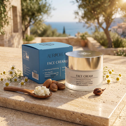 Aurodhea - Crema viso al Collagene e all'Acido Ialuronico 50 ml | Arricchita con Olio di Vinaccioli, Olio di Argan, Olio di Karité e Vitamina E