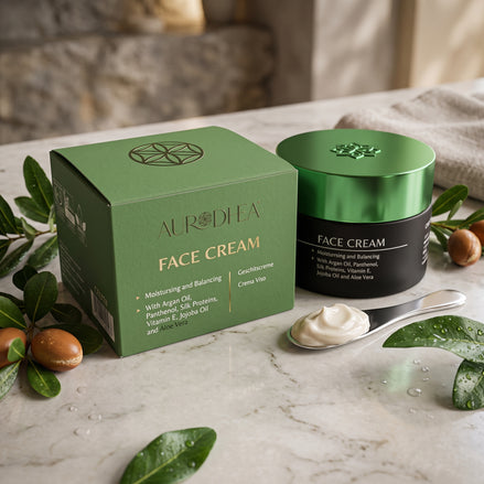 Aurodhea - CREMA GIORNO ALL'ALOE VERA - 50 ML | Arricchita con Olio di Argan, Pantenolo, Proteine della Seta, Olio di Jojoba e Vitamina E